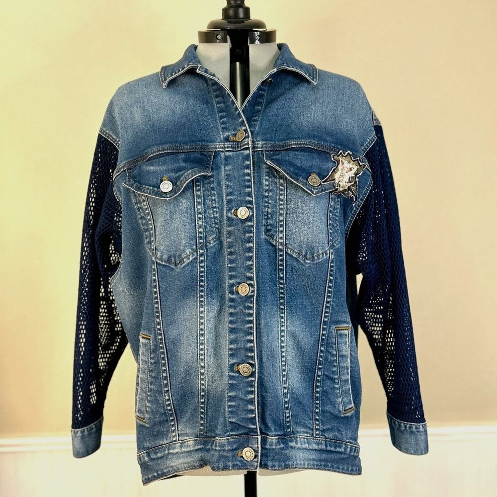 Ulease & Tieai U/TI de Paris | Llama Patch Mesh Arm Couture Jean Jacket Size 36